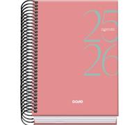 Dohe - Agenda Scolaire 2025 2026 - Jour Par Page, Taille A6 (12x17 cm), Espagnol et Anglais, Septembre à Juin, Fermeture à Spirale, Couverture Rigide - SYSTEM Rose