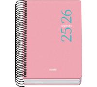 Dohe - Agenda Scolaire 2025 2026 - Jour Par Page, Taille A6 (12x17 cm), Espagnol et Anglais, Septembre à Juin, Fermeture à Spirale, Couverture Flexible - ESENCIAL Rose