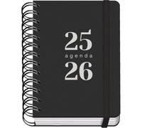 Dohe - Agenda Scolaire 2025 2026 - Page Par Jour, A6 (12x17 cm), Espagnol et Anglais, Septembre à Juin, Spirale Double et Élastique, Couverture Flexible, 4 Pages d'Autocollants - GRAMMAR Noir