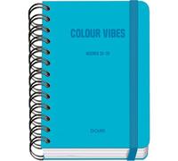 Dohe - Agenda Scolaire 2025 2026 - Page Par Jour, Taille A6 (12x17 cm), Espagnol et Anglais, Fermeture à Spirale Double et Élastique, Couverture Rigide, 4 Pages d'Autocollants - COLOUR VIBES Cyan
