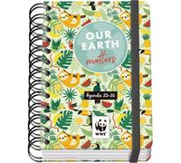 Dohe - Agenda Scolaire 2025 2026 - Page Par Jour, Taille A6 (12x17 cm), Espagnol et Anglais, Fermeture à Spirale Double et Élastique, Couverture Rigide, 4 Pages d'Autocollants - WWF Tropic
