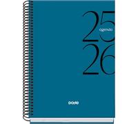 Dohe - Agenda Scolaire 2025 2026 - Semaine Vue, Taille A5 (15x21 cm), Espagnol et Anglais, Septembre à Juin, Fermeture à Spirale, Couverture Rigide - SYSTEM Bleu