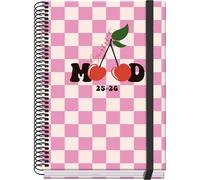 Dohe - Agenda Scolaire 2025 2026 - Semaine Vue, Taille A5 (15x21 cm), Espagnol et Anglais, Septembre à Juin, Reliure Spirale et Gomme, Couverture Rigide, 4 Pages de Stickers - PRIME Cherry