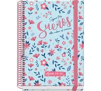 Dohe - Agenda Scolaire 2025 2026 - Semaine Vue, Taille A5 (15x21 cm), Espagnol et Anglais, Septembre à Juin, Reliure Spirale et Gomme, Couverture Rigide, 4 Pages de Stickers - PRIME Blossom