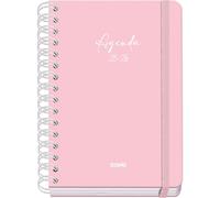 Dohe - Agenda Scolaire 2025 2026 - Semainier, Taille A5 (15x21 cm), Espagnol et Anglais, Fermeture à Spirale Double et Élastique, Couverture Rigide, 4 Pages d'Autocollants - SERENITY Rose