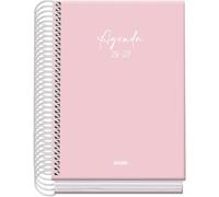 Dohe - Agenda Scolaire 2026 2027 - Septembre à Juin, Jour Par Page, A6 (12x17 cm), Couverture Rigide Tactile Doux, Reliure À Spirale, Espagnol Et Anglais - Serenity Rose