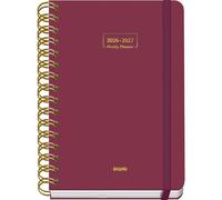Dohe - Agenda Scolaire 2026 2027 - Septembre/Juin, Jour par Page, A5 15x21 cm, Couverture Rigide Souple, Double Spirale, Fermeture Élastique, 2 Pages d’Autocollants, Espagnol et Anglais - Bordeaux