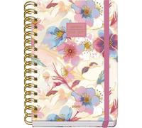 Dohe - Agenda Scolaire 2026 2027 - Septembre/Juin, Jour par Page, A5 15x21 cm, Couverture Rigide Souple, Double Spirale, Fermeture Élastique, 2 Pages d’Autocollants, Espagnol et Anglais - Magnolia
