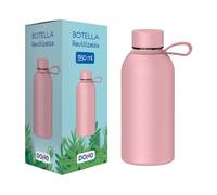 Dohe Bouteille d'eau thermique en acier inoxydable avec bouchon hermétique anti-fuite et poignée 350 ml Rose 24 h 12 h