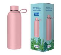 Dohe Bouteille d'eau thermique en acier inoxydable avec bouchon hermétique anti-goutte et anse 500 ml - Garde 24 h au froid et 12 h - Sans BPA - Rose