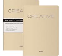 DOHE - Cahier A4 intérieur lisse (2 unités) - Dimensions 21 x 29,7 cm, 40 feuilles (80 pages), 90 g/m², notes, organisation ou dessin, couverture souple - CREATIVE beige