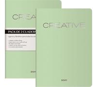DOHE - Cahier A4 intérieur lisse (2 unités) - Dimensions 21 x 29,7 cm, 40 feuilles (80 pages), 90 g/m², pour notes, organisation ou dessin, couverture souple - CREATIVE Vert