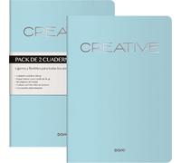 DOHE - Cahier A4 intérieur lisse (2 unités) - Dimensions 21 x 29,7 cm, 40 feuilles (80 pages), 90 g/m², pour notes, organisation ou dessin, couverture souple - CREATIVE turquoise