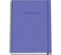DOHE - Cahier A4 Quadrillé - 100 Feuilles Épaisseur 90 g/m², Format 22,8x30 cm, Couverture Rigide, Reliure à Anneaux et Élastique, Quadrillage 5 mm, Fournitures Scolaires - COLOUR VIBES Violet