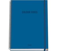 DOHE - Cahier A4 Quadrillé - 100 Feuilles Épaisseur 90 g/m², Format 22,8x30 cm, Couverture Rigide, Reliure à Anneaux et Élastique, Quadrillage 5 mm, Fournitures Scolaires - COLOUR VIBES Bleu