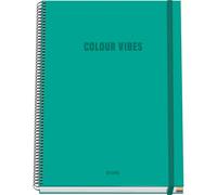 DOHE - Cahier A4 Quadrillé - 100 Feuilles Épaisseur 90 g/m², Format 22,8x30 cm, Couverture Rigide, Reliure à Anneaux et Élastique, Quadrillage 5 mm, Fournitures Scolaires - COLOUR VIBES Vert