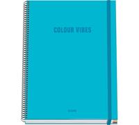 DOHE - Cahier A4 Quadrillé - 100 Feuilles Épaisseur 90 g/m², Format 22,8x30 cm, Couverture Rigide, Reliure à Anneaux et Élastique, Quadrillage 5 mm, Fournitures Scolaires - COLOUR VIBES Cyan