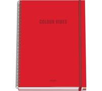 DOHE - Cahier A4 Quadrillé - 100 Feuilles Épaisseur 90 g/m², Format 22,8x30 cm, Couverture Rigide, Reliure à Anneaux et Élastique, Quadrillage 5 mm, Fournitures Scolaires - COLOUR VIBES Rouge