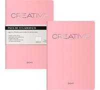 DOHE - Cahier A5 intérieur lisse (2 unités) - Dimensions 15 x 21 cm, 40 feuilles (80 pages), 90 g/m², notes, organisation ou dessin, couverture souple - CREATIVE rose
