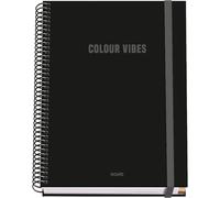 DOHE - Cahier A5 Quadrillé - 100 Feuilles Épaisseur 90 g/m², Format 16,2x21 cm, Couverture Rigide, Reliure à Anneaux et Élastique, Quadrillage 5 mm, Fournitures Scolaires - COLOUR VIBES Noir