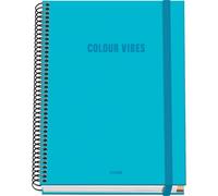 DOHE - Cahier A5 Quadrillé - 100 Feuilles Épaisseur 90 g/m², Format 16,2x21 cm, Couverture Rigide, Reliure à Anneaux et Élastique, Quadrillage 5 mm, Fournitures Scolaires - COLOUR VIBES Cyan
