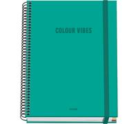 DOHE - Cahier A5 Quadrillé - 100 Feuilles Épaisseur 90 g/m², Format 16,2x21 cm, Couverture Rigide, Reliure à Anneaux et Élastique, Quadrillage 5 mm, Fournitures Scolaires - COLOUR VIBES Vert