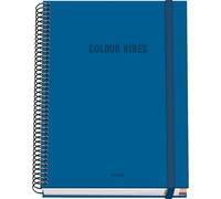 DOHE - Cahier A5 Quadrillé - 100 Feuilles Épaisseur 90 g/m², Format 16,2x21 cm, Couverture Rigide, Reliure à Anneaux et Élastique, Quadrillage 5 mm, Fournitures Scolaires - COLOUR VIBES Bleu