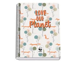 DOHE - Cahier A5 quadrillé - Reliure spirale, 80 feuilles de 90 g/m², quadrillage 4 mm, couverture rigide, WWF Love Our Planet, matériel scolaire