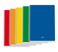 Dohe - Cahiers A4+ (5 pcs) - Taille 21,5x31,5 cm, 5 Couleurs : Bleu, Rouge, Orange, Jaune et Vert, 80 Pages Quadrillées (4x4 mm), Reliure Spirale, Couverture Souple en Carton, Fournitures de Bureau