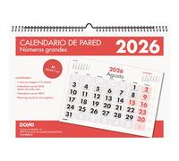 Dohe - Calendrier mural 2026-12 mois de janvier à décembre, vue mensuelle, A3 (42 x 29,7 cm), double spirale, langue espagnole, grands chiffres, planning de l'année, papier épais 120 g/m²