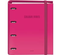Dohe - Classeur avec Recharges - 4 Anneaux, A4 (28x32 cm), 100 Feuilles Quadrillées 5x5 mm, 4 Intercalaires Colorés, Pochette de Rangement Supplémentaire et Fermeture - COLOUR VIBES Rose