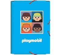 Dohe - Classeur scolaire rabats et élastiques - Format Folio 26,5 x 35 cm, capacité 100 feuilles, couverture rigide en carton, porte-documents Retour à l'école, matériel scolaire - Playmobil Core -