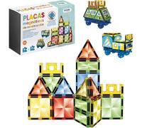 DOHE Educa - Blocs de Construction Magnétiques (18 pièces) - avec Autocollants pour Créer des Formes, Plaques de 4 Couleurs, Jouet Éducatif pour Enfants de 3 à 8 Ans