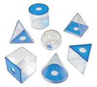 DOHE Educa - Formes Géométriques Transparentes 3D - GeoSolids Apprentissage des Mathématiques 6 à 10 Ans, Base Amovible, Inclut Prisme, Pyramides, Cube, Cylindre, Cône et Sphère