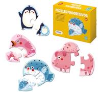 Dohe Educa - Puzzles progressifs pour Enfants - Pack de 4 Puzzles de 2 et 3 pièces en Carton, thème Animaux, Puzzle pour Enfants de 2 à 3 Ans, matériel éducatif