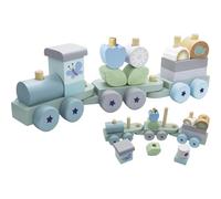 Dohe Educa - Train en Bois Jouet - Bébés et Enfants 0 2 Ans, Locomotive et 2 Vagons avec Roues, 14 Pièces avec Desmontables, Bois Naturel Doux, Matériel Infantil Educatif