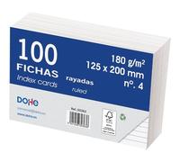 Dohe Lot de 100 fiches lignées en carton - Cartes pour écrire des notes, dimensions 20 x 12,5 cm, 180 g/m², n° 4, fournitures de bureau - Blanc