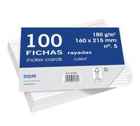 Dohe Lot de 100 fiches lignées en carton - Cartes pour écrire des notes, format A5 (21,5 x 16 cm), 180 g/m², n° 5, fournitures de bureau - Blanc