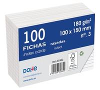 Dohe Lot de 100 fiches lignées en carton - Cartes pour écrire des notes, format A6 (15 x 10 cm), 180 g/m², n° 3, fournitures de bureau - Blanc