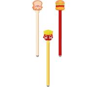 Dohe - Pack 3 Stylos Effaçables Fast Food - Stylos Mignons Sandwich, Burger Et Chips, Encre À L’Huile Bleue, Pointe Bille 1 Mm, Gomme D’Encre, Pour Enfants, Garçons, Filles, École, Classe