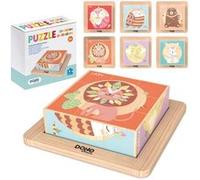 Dohe Puzzle en blocs de bois naturel - Bords arrondis - Motifs animaux - Stimule la coordination œil-main - Encourage l'imagination - Apprendre en jouant G