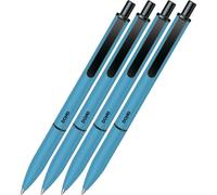 DOHE - Stylos Elegance (4 u.) - Encre Bleue, Pointe Moyenne 1 mm, Corps BLEU, Rétractables “Touch”, Clip de Fixation, Fabrication en Aluminium Résistant et Revêtement en Caoutchouc, Toucher Doux