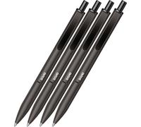 DOHE - Stylos Elegance (4 u.) - Encre Bleue, Pointe Moyenne 1 mm, Corps NOIR, Rétractables “Touch”, Clip de Fixation, Fabrication en Aluminium Résistant et Revêtement en Caoutchouc, Toucher Doux
