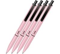 DOHE - Stylos Elegance (4 u.) - Encre Bleue, Pointe Moyenne 1 mm, Corps ROSE, Rétractables “Touch”, Clip de Fixation, Fabrication en Aluminium Résistant et Revêtement en Caoutchouc, Toucher Doux