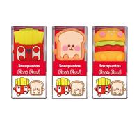 Dohe - Taille-crayons mignons et amusants (3 unités) - Formes de hamburger, sandwich et puces, aiguiser les crayons, fabriqué en plastique et caoutchouc résistants, matériel scolaire