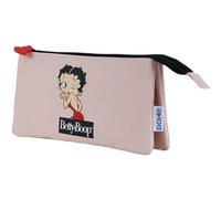 DOHE - Trousse Scolaire 3 Compartiments - Fermeture Éclair, Licence Officielle, Polyester Résistant, 23x12x2,5 cm, Matériel Scolaire - Betty Boop - Rose