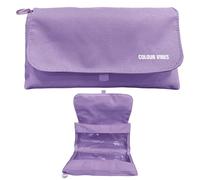 Dohe - Trousse Scolaire Double - 2 Compartiments avec Fermeture Éclair, 3 Fenêtres Transparentes, Carte Remplissable avec Emploi du Temps, Spacieuse 22x10x6,5 cm, Polyester Résistant Flexible - Violet