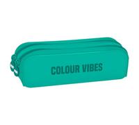 Dohe - Trousse Scolaire Double en Silicone - 2 Compartiments avec Fermetures Éclair, Trousse Rectangulaire Polyvalente, Toucher Doux, Dimensions 20x6x7 cm - Colour Vibes