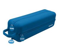 Dohe - Trousse Scolaire Quadruple - 4 Compartiments avec Fermeture Éclair, Fabriquée en Silicone Doux Et Résistant, 24x6,2x6,5 cm, avec Poignée De Transport, Fournitures Scolaires - Bleu
