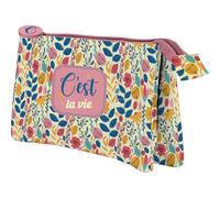 DOHE - Trousse Scolaire Triple - 3 Compartiments, Trousse Polyvalente, Dimensions 23x12x2,5 cm, Fermetures Éclair, Fabriquée en Polyester Résistant - C' Est La Vie